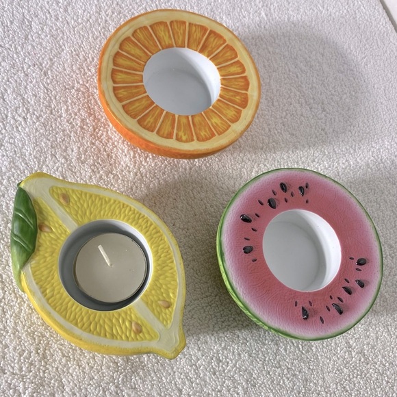 Vintage Party Lite Ceramic Fruits Tea Light Holders Candle Holders x3 - Picture 11 of 11